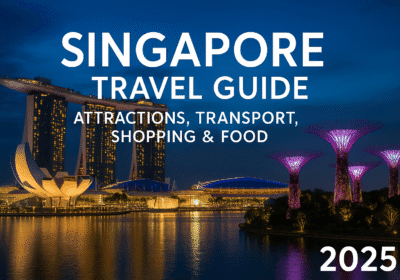 Singapore skyline featuring Marina Bay Sands and Supertree Grove at night, used as the cover image for a Singapore Travel Guide 2025.