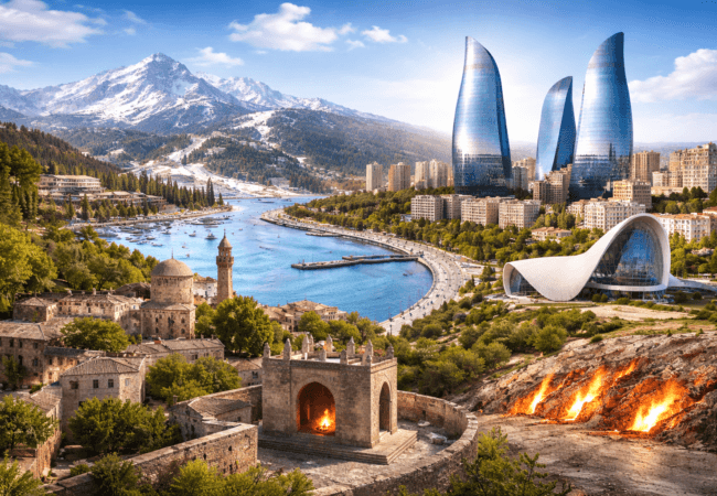 baku tour package with flame towers, old city and heydar aliyev center in azerbaijan