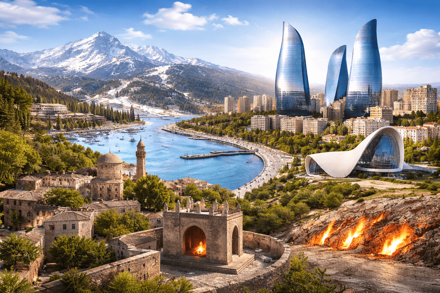 baku tour package with flame towers, old city and heydar aliyev center in azerbaijan