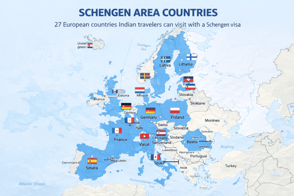 Schengen countries map for Indian travelers