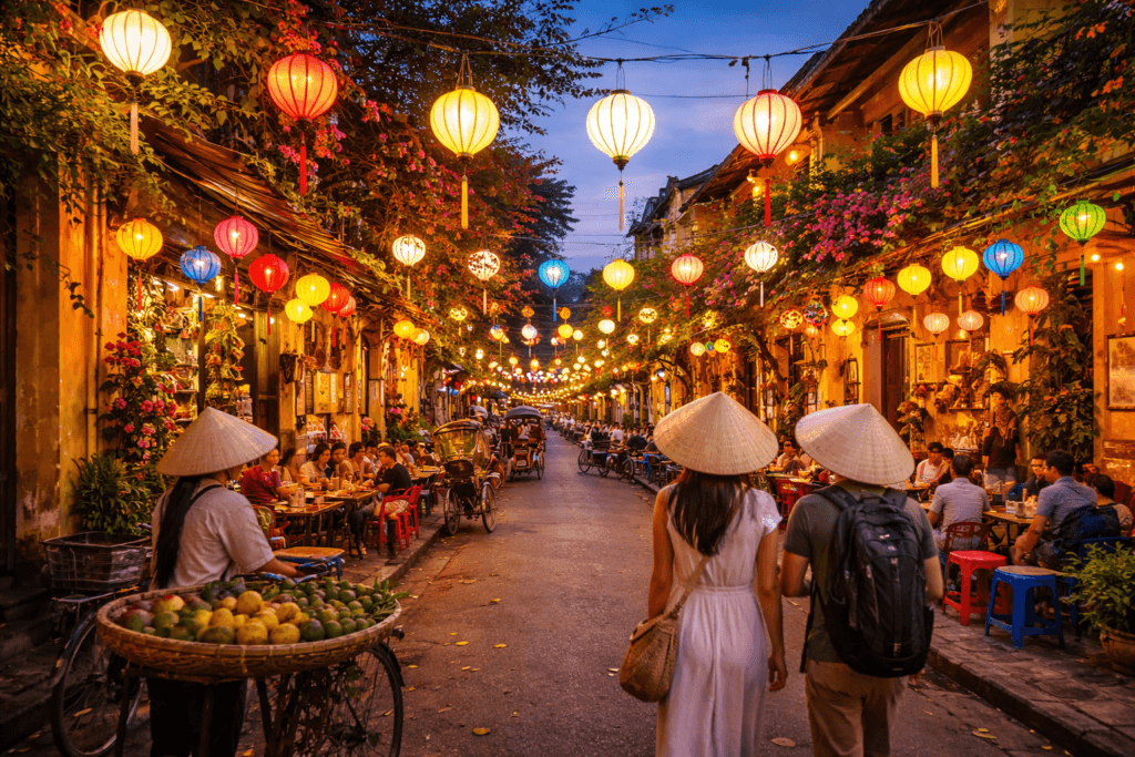 Hanoi Old Quarter street with colorful lanterns and traditional culture in Vietnam