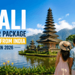 Bali tour package cost from India 2026 budget guide with temple, beach and tropical Bali view