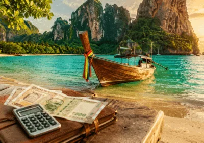Thailand trip cost from India 2026 - longtail boat on turquoise water in Krabi with budget planning