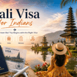 Bali visa for Indians — Indian passport and Indonesia visa with the Ulun Danu Beratan lake temple behind