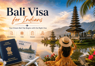 Bali visa for Indians — Indian passport and Indonesia visa with the Ulun Danu Beratan lake temple behind